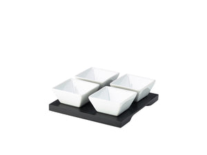 Genware Black Wooden Tray With 4 Dip Dishes