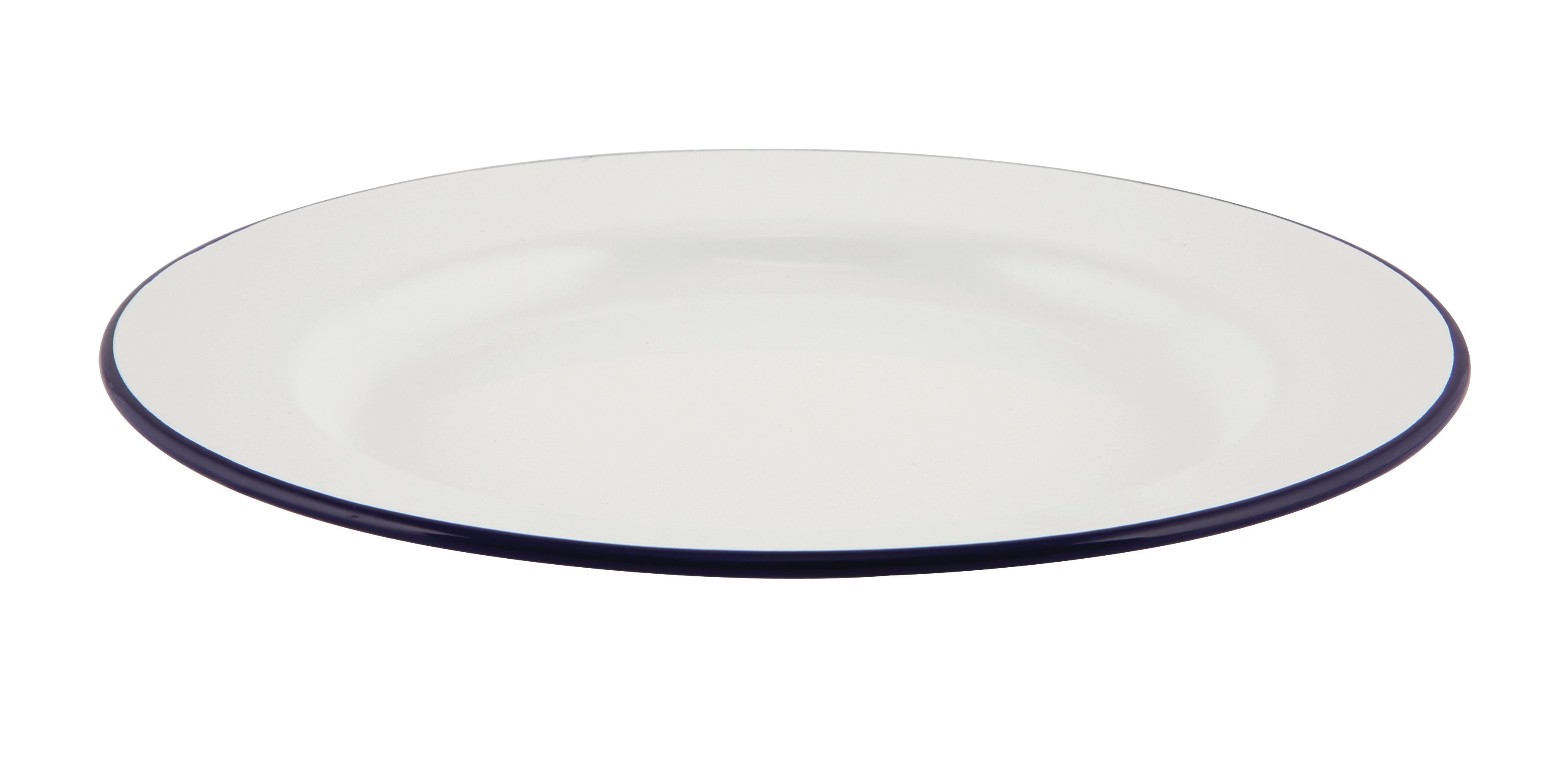 Enamel Wide Rim Plate White & Blue 24cm