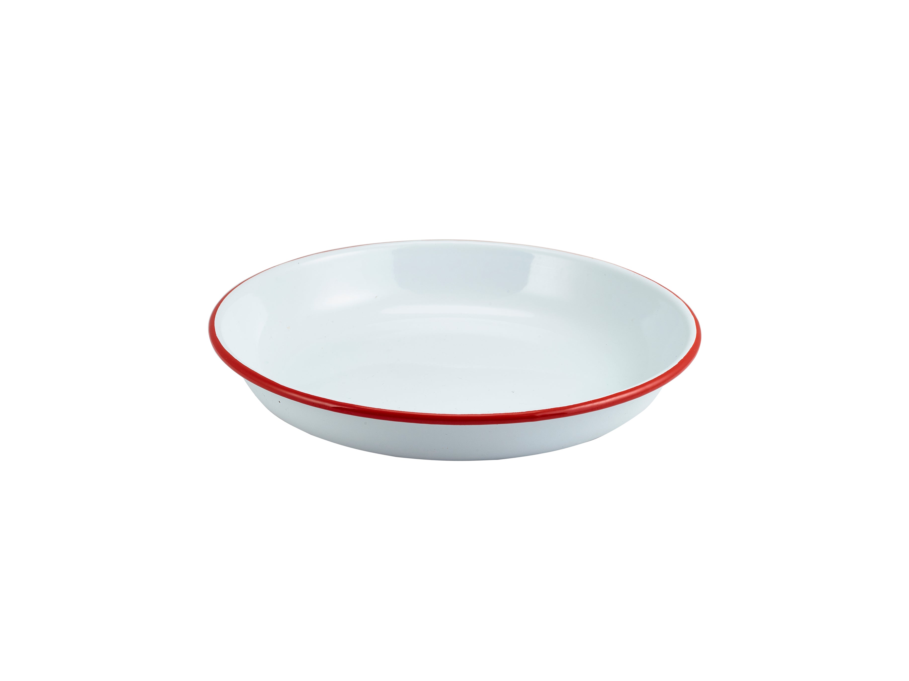Enamel Rice/Pasta Plate White with Red Rim 24cm
