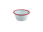 Enamel Round Deep Pie Dish White with Red Rim 12cm