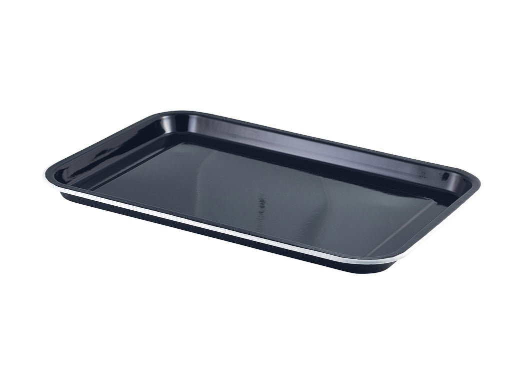 Enamel Serving Tray Black with White Rim 38.2x26.4x2.2cm