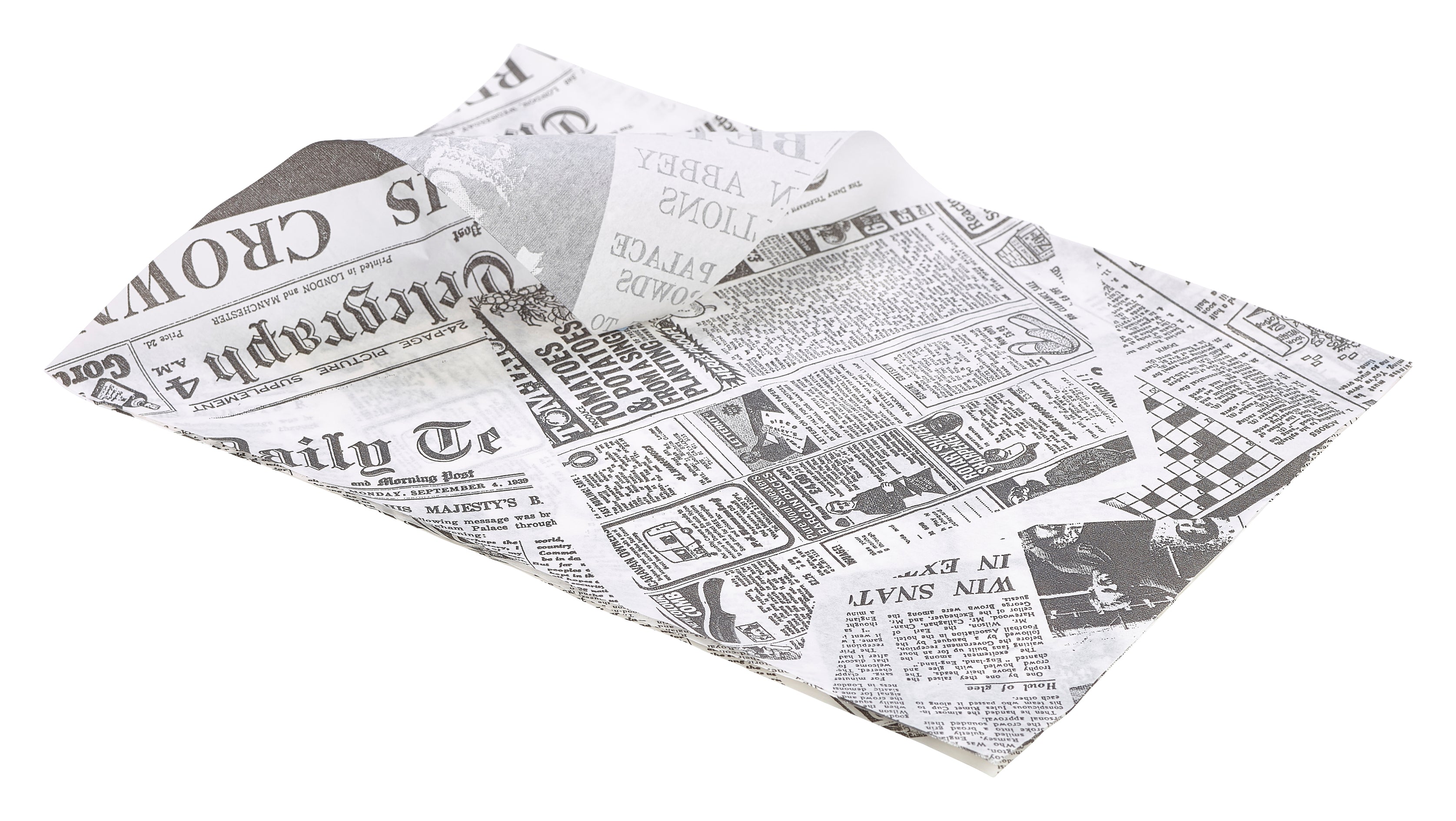 Greaseproof Paper White Newspaper Print 25 x 35cm